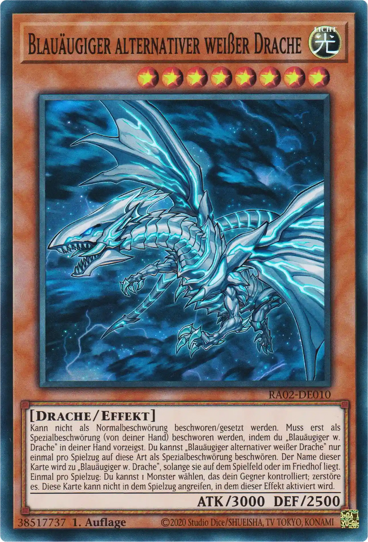 Blauäugiger alternativer weißer Drache Yu-Gi-Oh! Karte RA02-DE010 Super Rare
