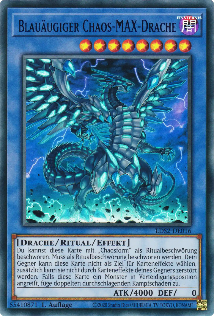 Blauäugiger Chaos-MAX-Drache Yu-Gi-Oh! Karte LDS2-DE016 Blue Ultra Rare
