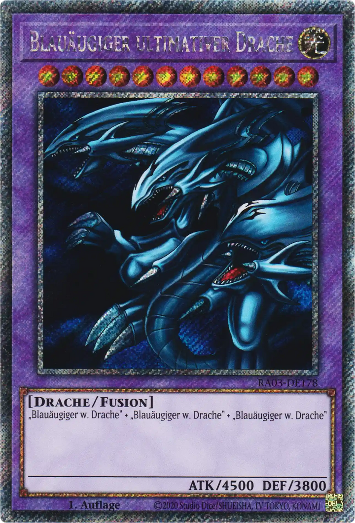 Blauäugiger ultimativer Drache Yu-Gi-Oh! Karte RA03-DE178 Platinum Secret Rare