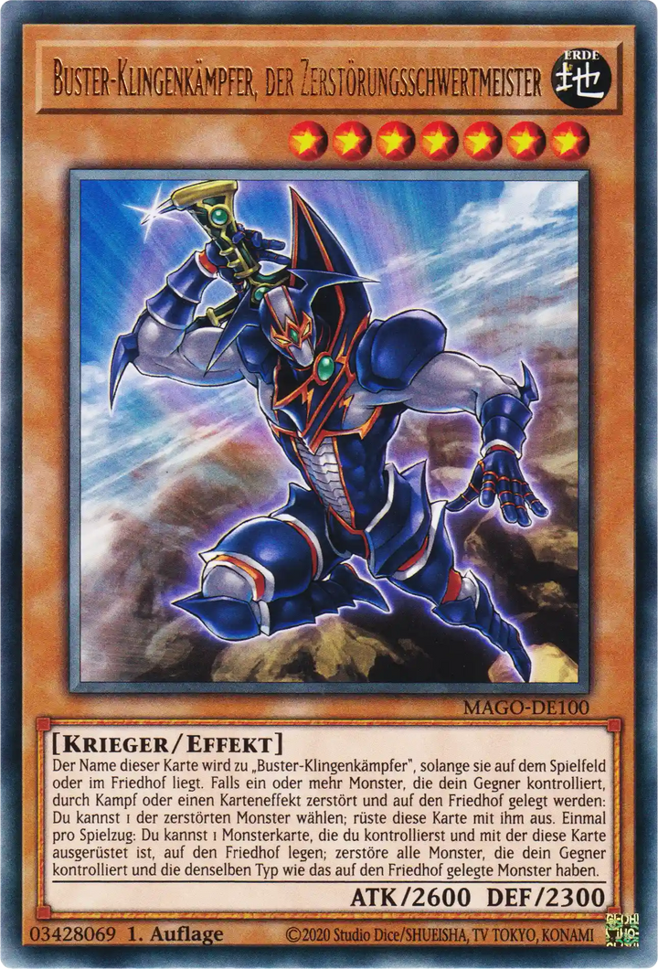 Buster-Klingenkämpfer, der Zerstörungsschwertmeister Yu-Gi-Oh! Karte MAGO-DE100 Rare