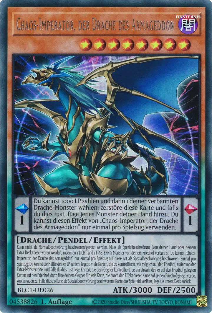 Chaos-Imperator, der Drache des Armageddon Yu-Gi-Oh! Karte BLC1-DE026 Silver Ultra Rare