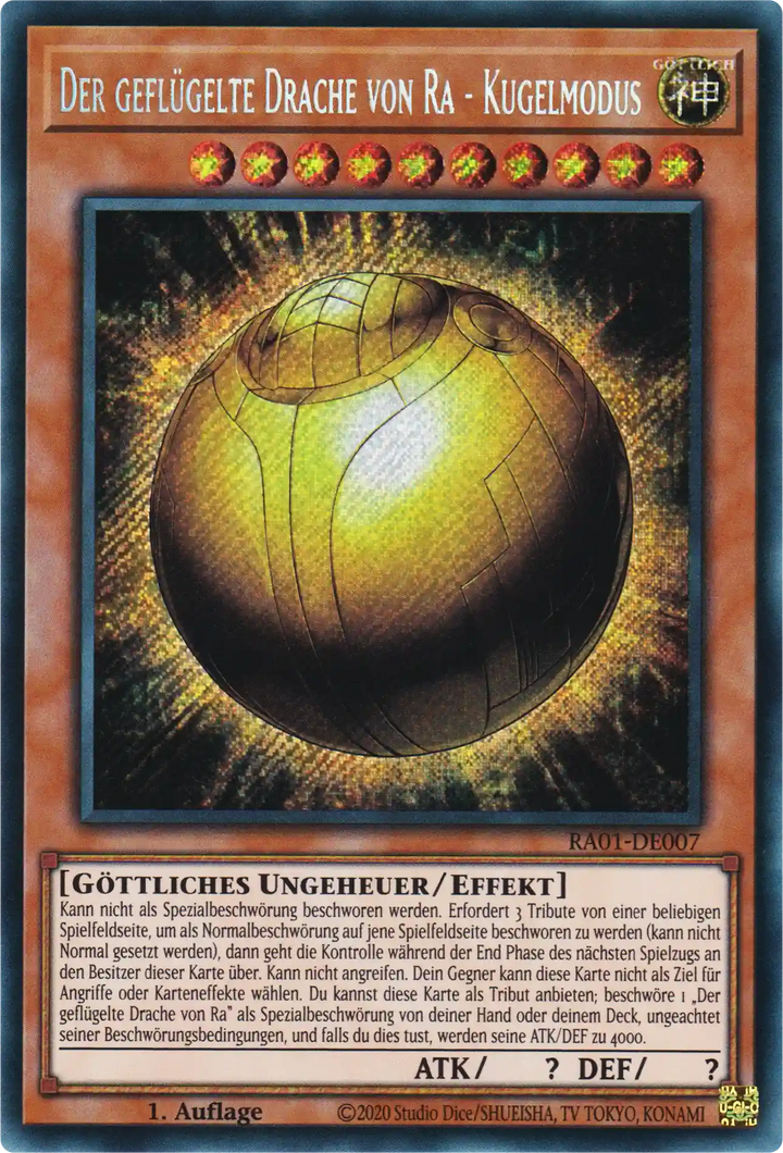 Der geflügelte Drache von Ra - Kugelmodus Yu-Gi-Oh! Karte RA01-DE007 Secret Rare