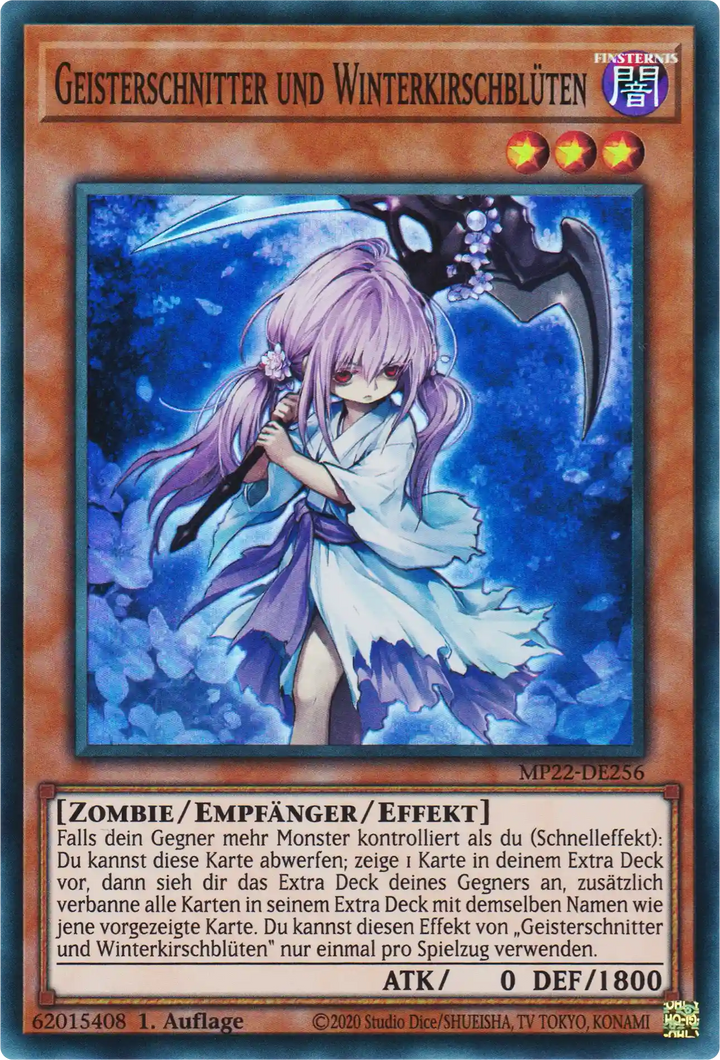 Geisterschnitter und Winterkirschblüten Yu-Gi-Oh! Karte MP22-DE256 Super Rare