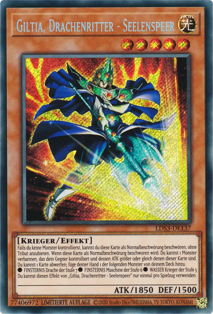 Giltia, Drachenritter - Seelenspeer Yu-Gi-Oh! Karte LDS3-DE137 Secret Rare