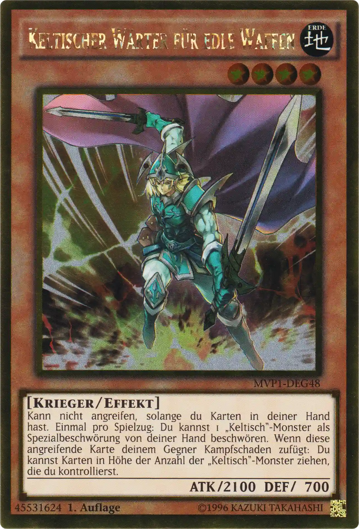 Keltischer Wärter für edle Waffen Yu-Gi-Oh! Karte MVP1-DEG48 Gold Rare
