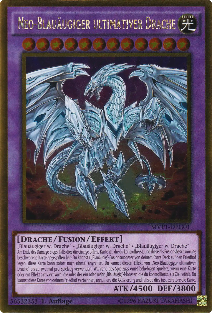 Neo-Blauäugiger ultimativer Drache Yu-Gi-Oh! Karte MVP1-DEG01 Gold Rare