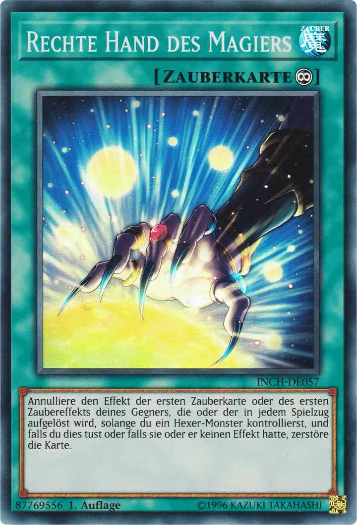 Rechte Hand des Magiers Yu-Gi-Oh! Karte INCH-DE057 Super Rare