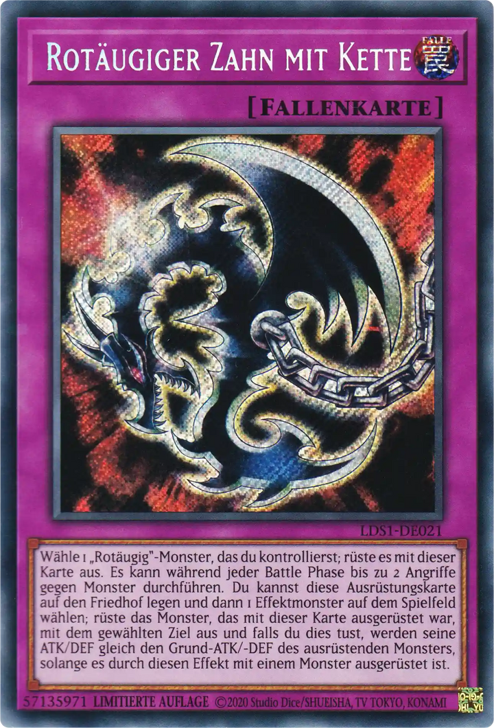 Rotäugiger Zahn mit Kette Yu-Gi-Oh! Karte LDS1-DE021 Secret Rare