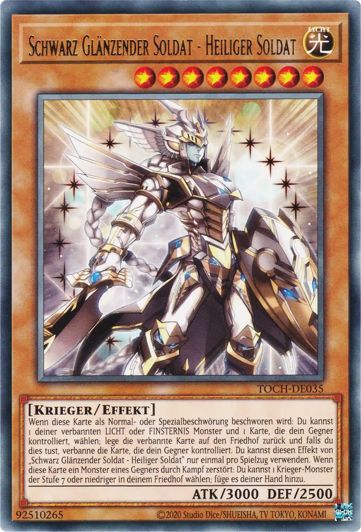 Schwarz Glänzender Soldat - Heiliger Soldat Yu-Gi-Oh! Karte TOCH-DE035 Rare