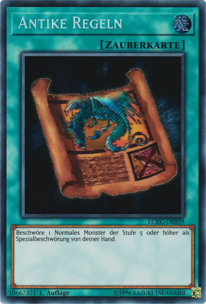Antike Regeln Yu-Gi-Oh! Karte LCKC-DE039 Secret Rare