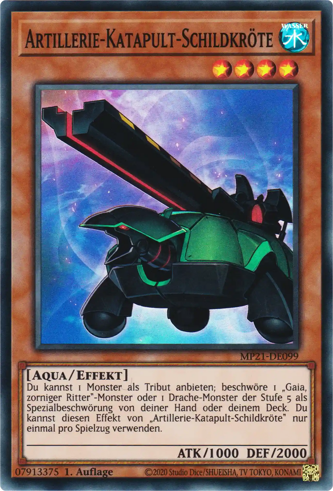 Artillerie-Katapult-Schildkröte Yu-Gi-Oh! Karte MP21-DE099 Super Rare