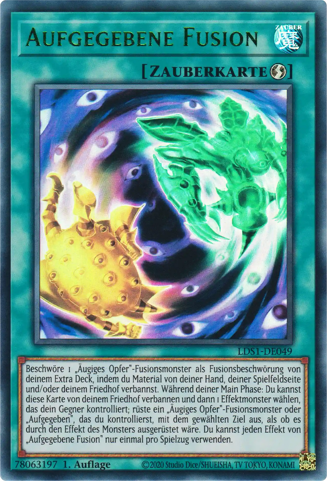 Aufgegebene Fusion Yu-Gi-Oh! Karte LDS1-DE049 Green Ultra Rare