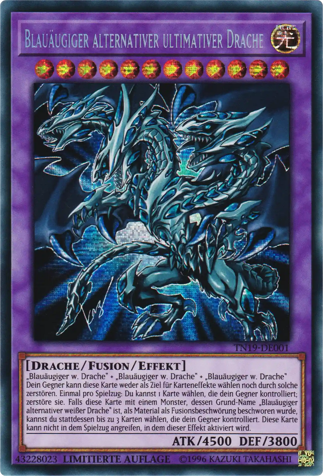 Blauäugiger alternativer ultimativer Drache Yu-Gi-Oh! Karte TN19-DE001 Secret Rare