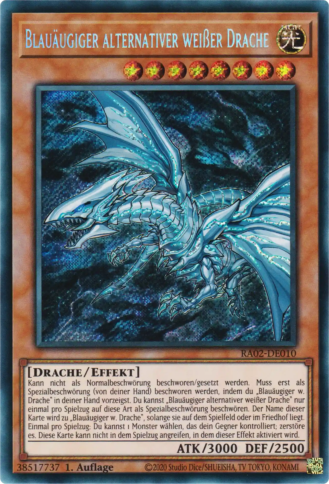 Blauäugiger alternativer weißer Drache Yu-Gi-Oh! Karte RA02-DE010 Secret Rare