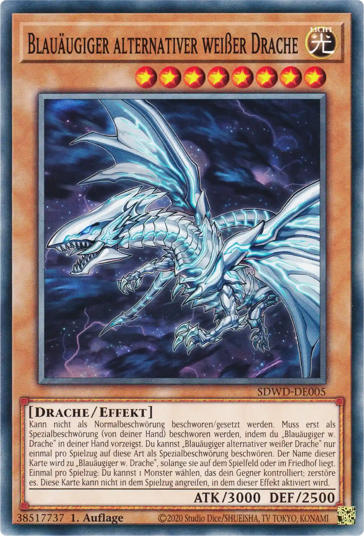 Blauäugiger alternativer weißer Drache Yu-Gi-Oh! Karte SDWD-DE005 Common