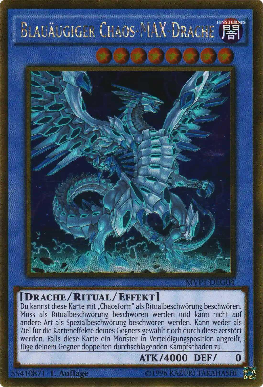 Blauäugiger Chaos-MAX-Drache Yu-Gi-Oh! Karte MVP1-DEG04 Gold Rare