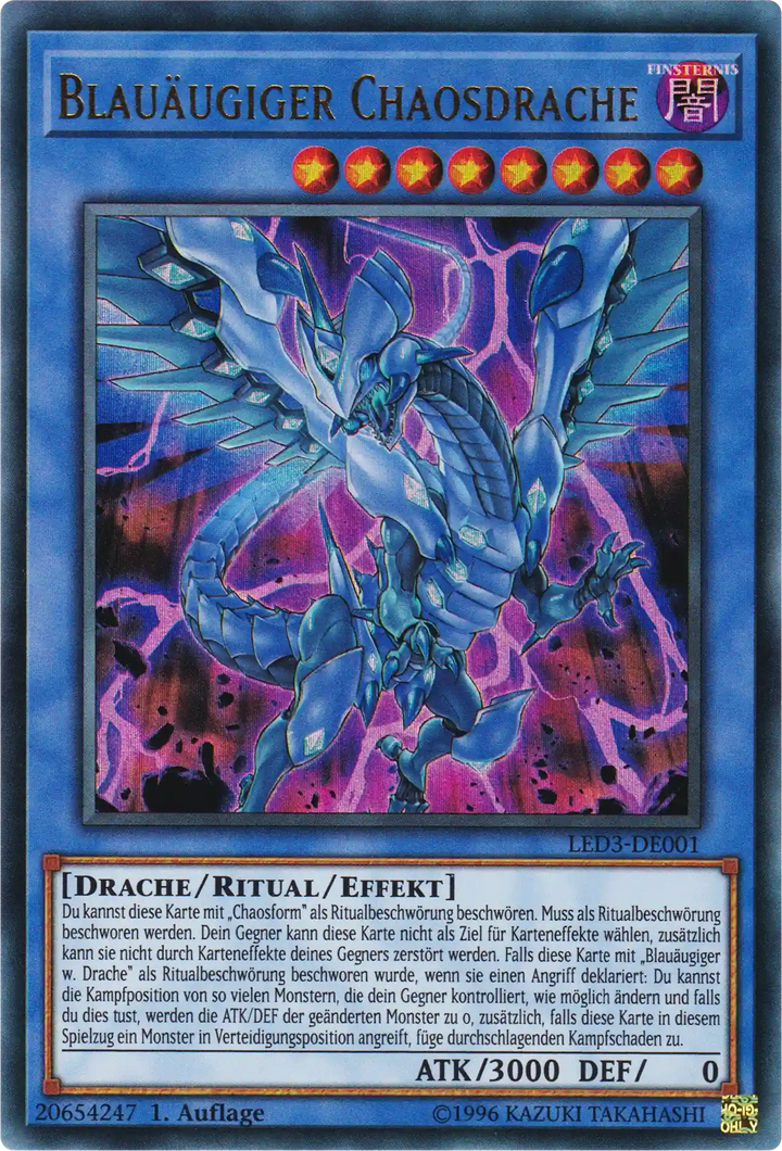 Blauäugiger Chaosdrache Yu-Gi-Oh! Karte LED3-DE001 Ultra Rare
