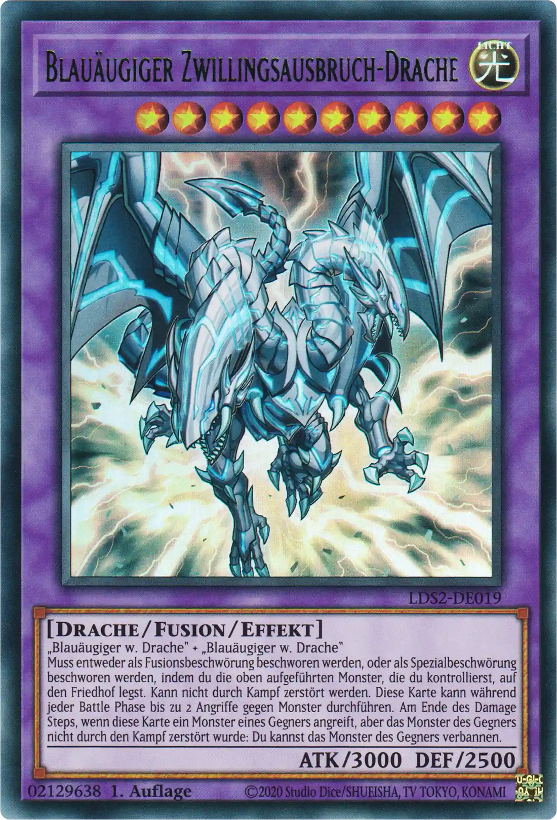 Blauäugiger Zwillingsausbruch-Drache Yu-Gi-Oh! Karte LDS2-DE019 Green Ultra Rare