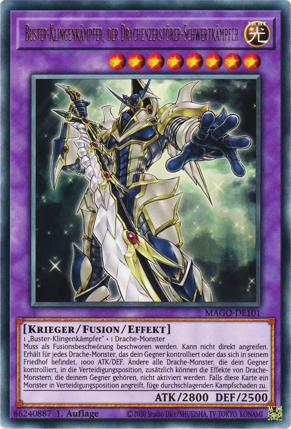 Buster-Klingenkämpfer, der Drachenzerstörer-Schwertkämpfer Yu-Gi-Oh! Karte MAGO-DE101 Rare