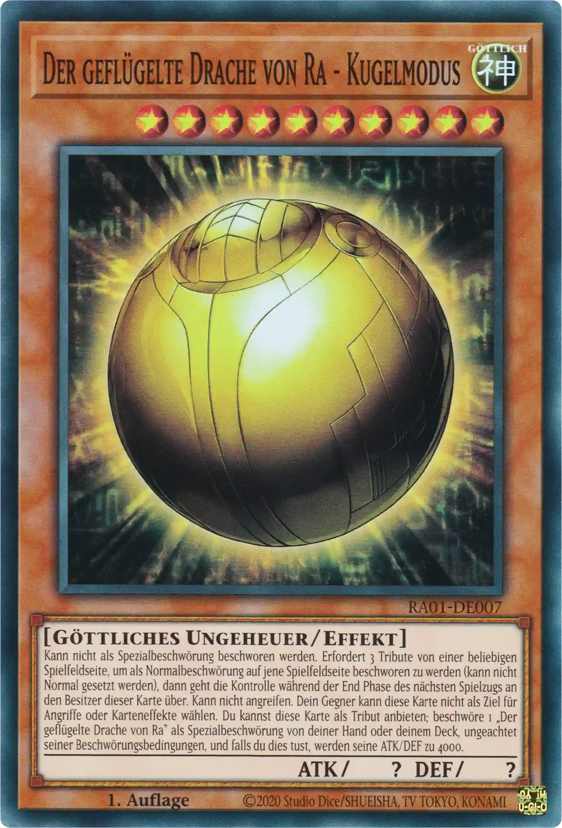 Der geflügelte Drache von Ra - Kugelmodus Yu-Gi-Oh! Karte RA01-DE007 Super Rare