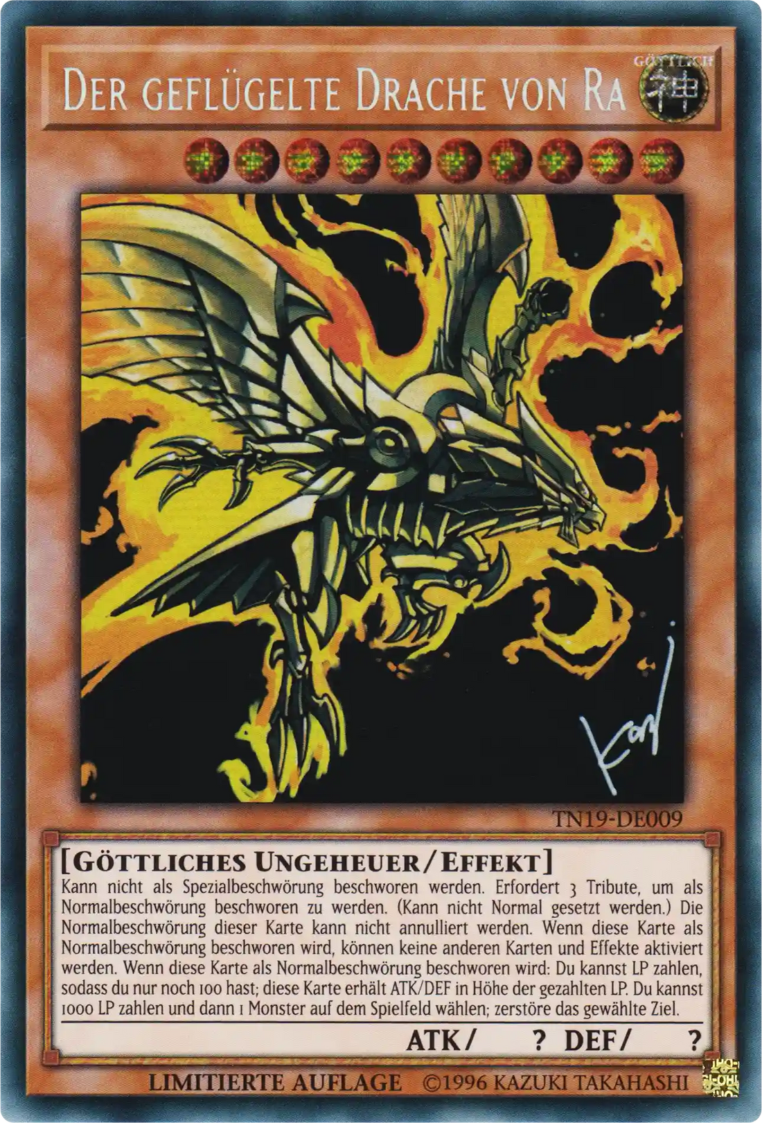 Der geflügelte Drache von Ra Yu-Gi-Oh! Karte TN19-DE009 Secret Rare