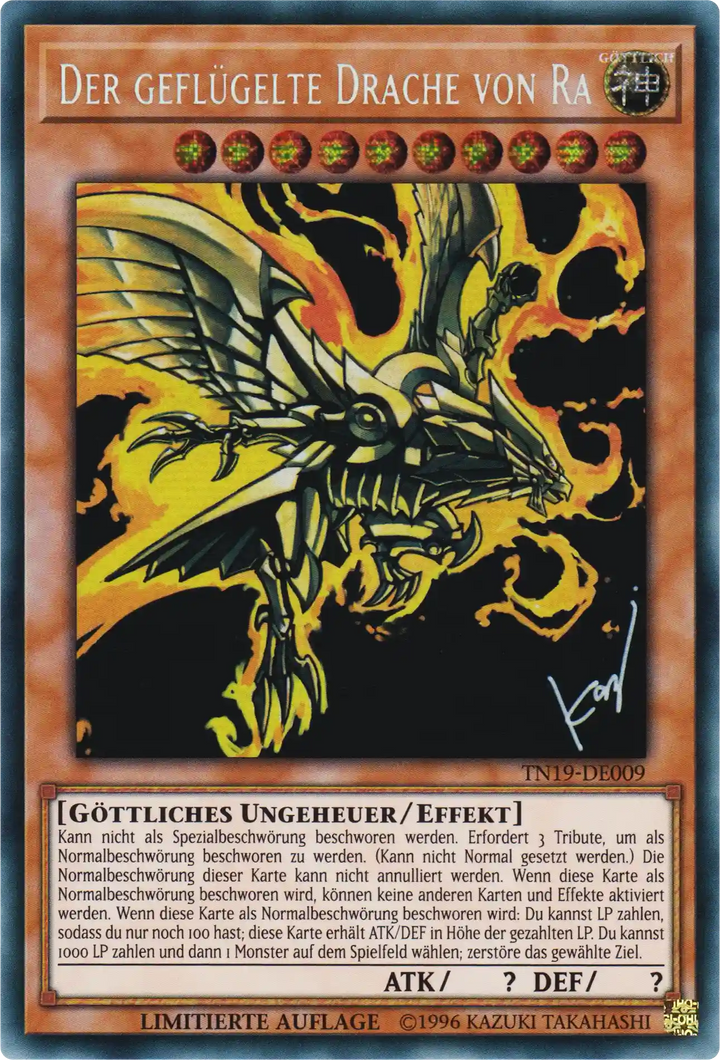 Der geflügelte Drache von Ra Yu-Gi-Oh! Karte TN19-DE009 Secret Rare