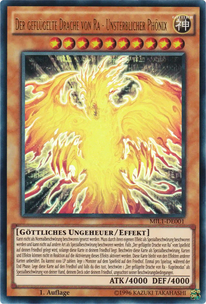 Der geflügelte Drache von Ra - Unsterblicher Phönix Yu-Gi-Oh! Karte MIL1-DE001 Ultra Rare