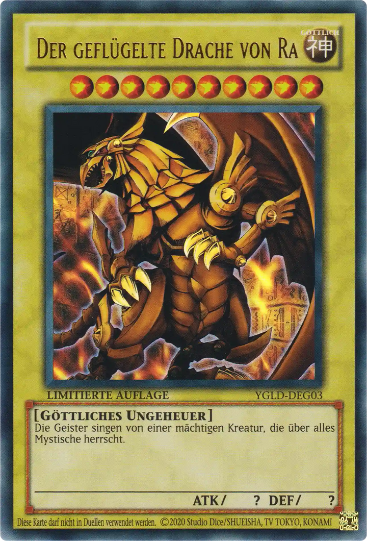 Der geflügelte Drache von Ra Yu-Gi-Oh! Karte YGLD-DEG03 Ultra Rare