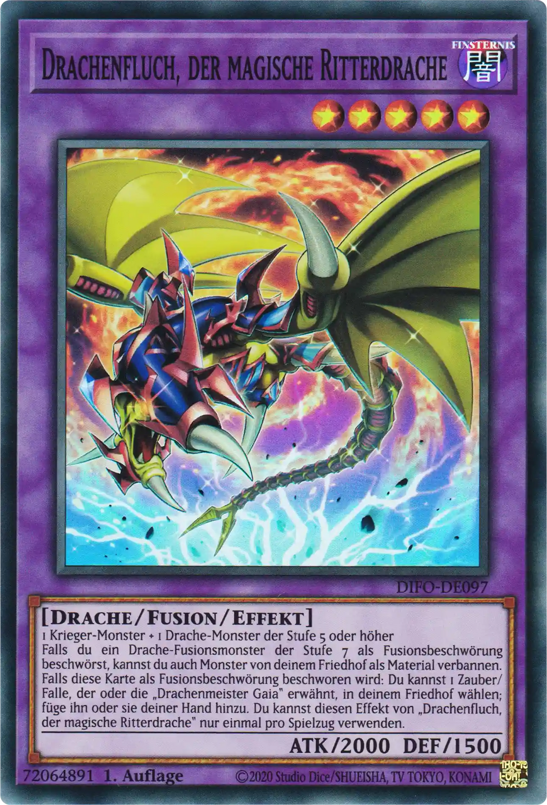 Drachenfluch, der magische Ritterdrache Yu-Gi-Oh! Karte DIFO-DE097 Super Rare