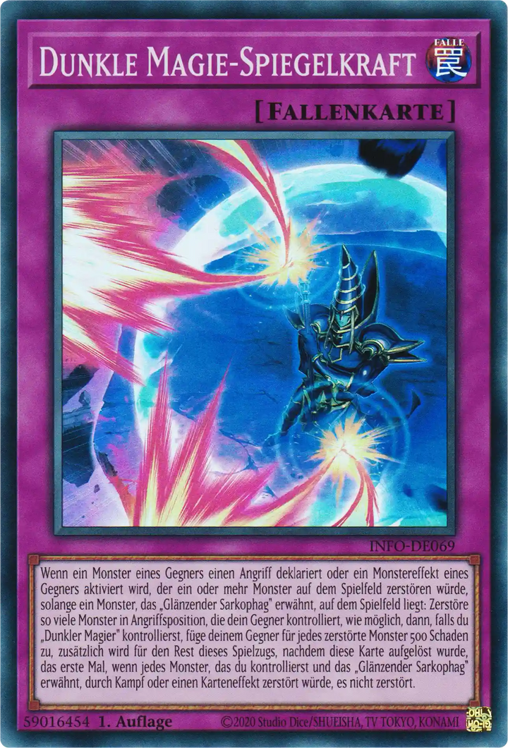 Dunkle Magie-Spiegelkraft Yu-Gi-Oh! Karte INFO-DE069 Super Rare