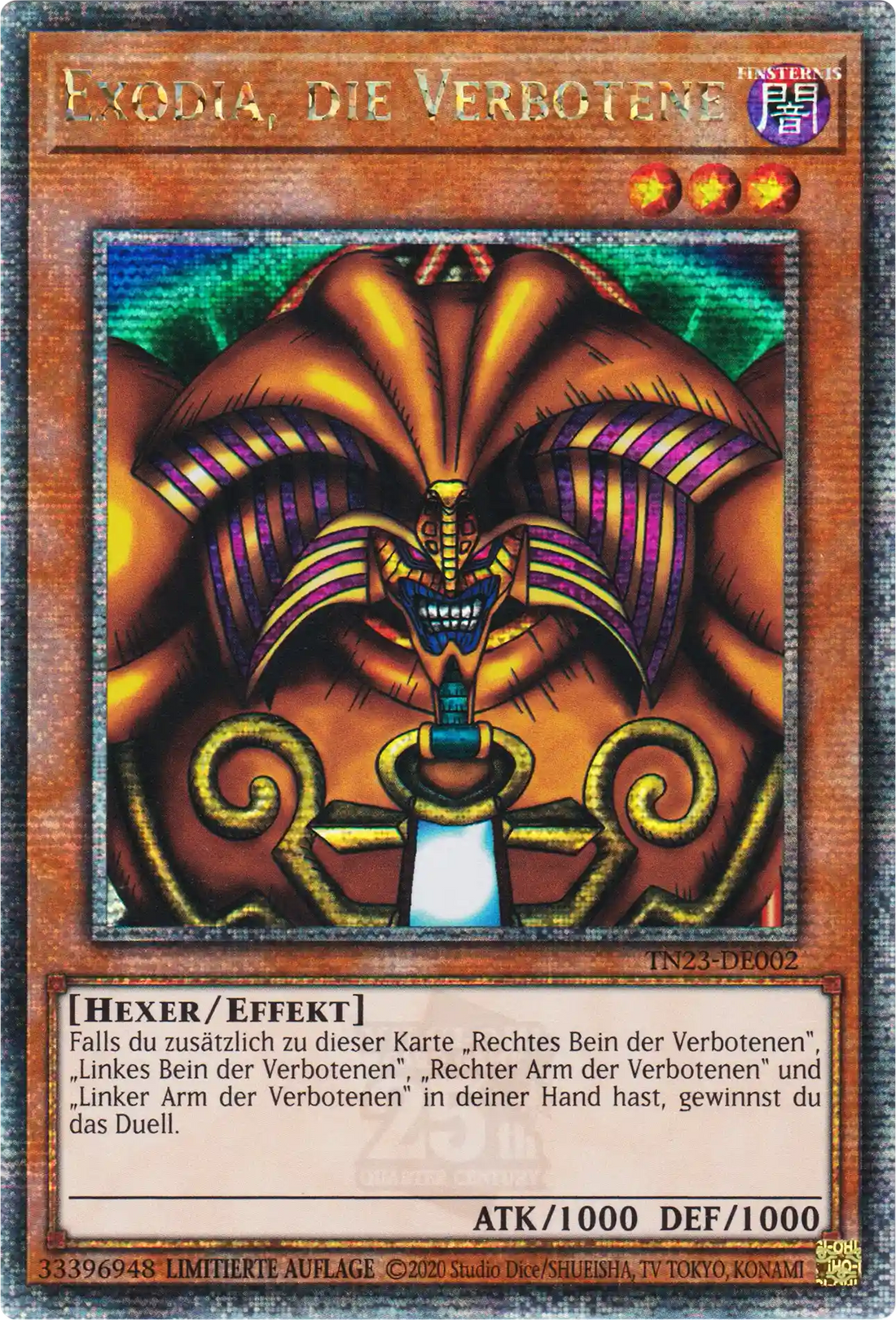 Exodia, die Verbotene Yu-Gi-Oh! Karte TN23-DE002 Quarter Century Secret Rare