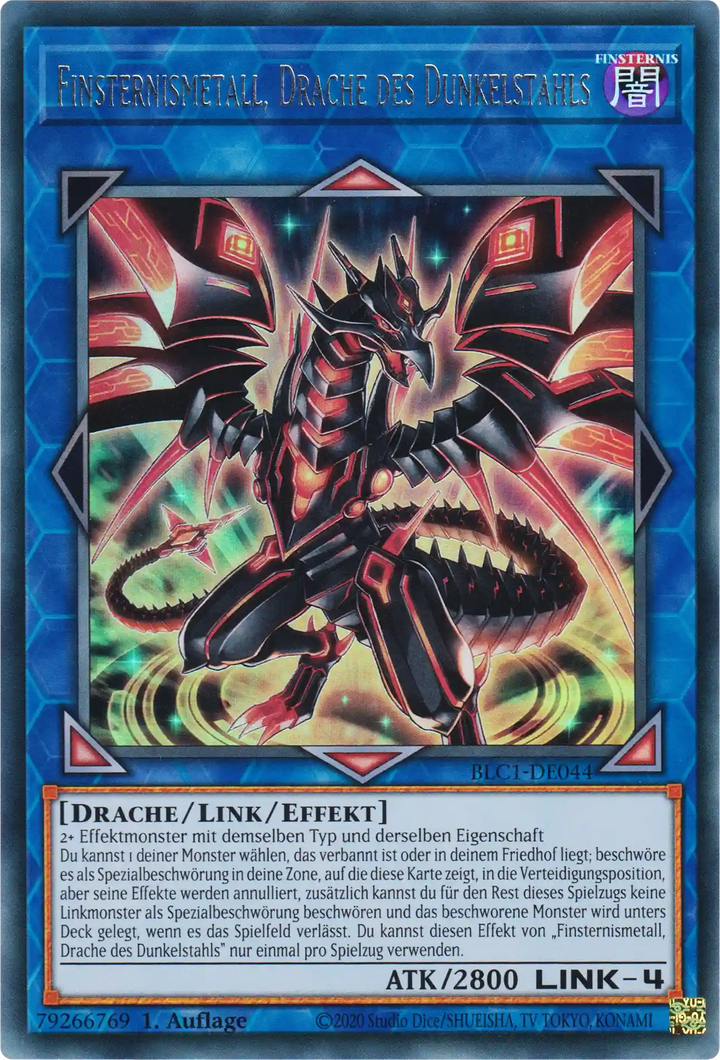 Finsternismetall, Drache des Dunkelstahls Yu-Gi-Oh! Karte BLC1-DE044 Silver Ultra Rare
