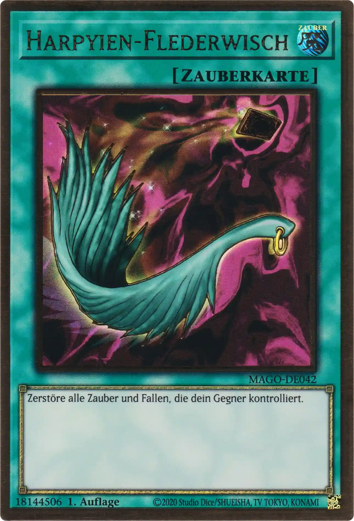 Harpyien-Flederwisch Yu-Gi-Oh! Karte MAGO-DE042 Premium Gold Rare
