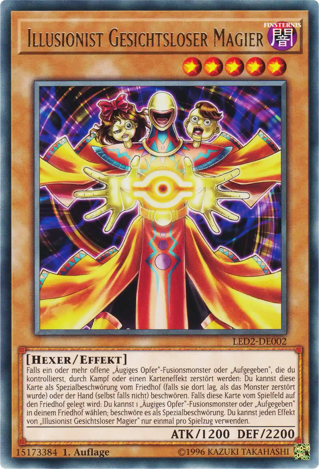 Illusionist Gesichtsloser Magier Yu-Gi-Oh! Karte LED2-DE002 Rare
