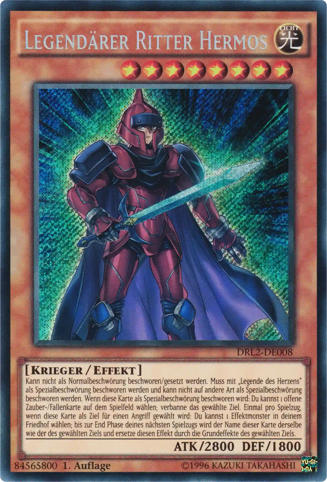 Legendärer Ritter Hermos Yu-Gi-Oh! Karte DRL2-DE008 Secret Rare