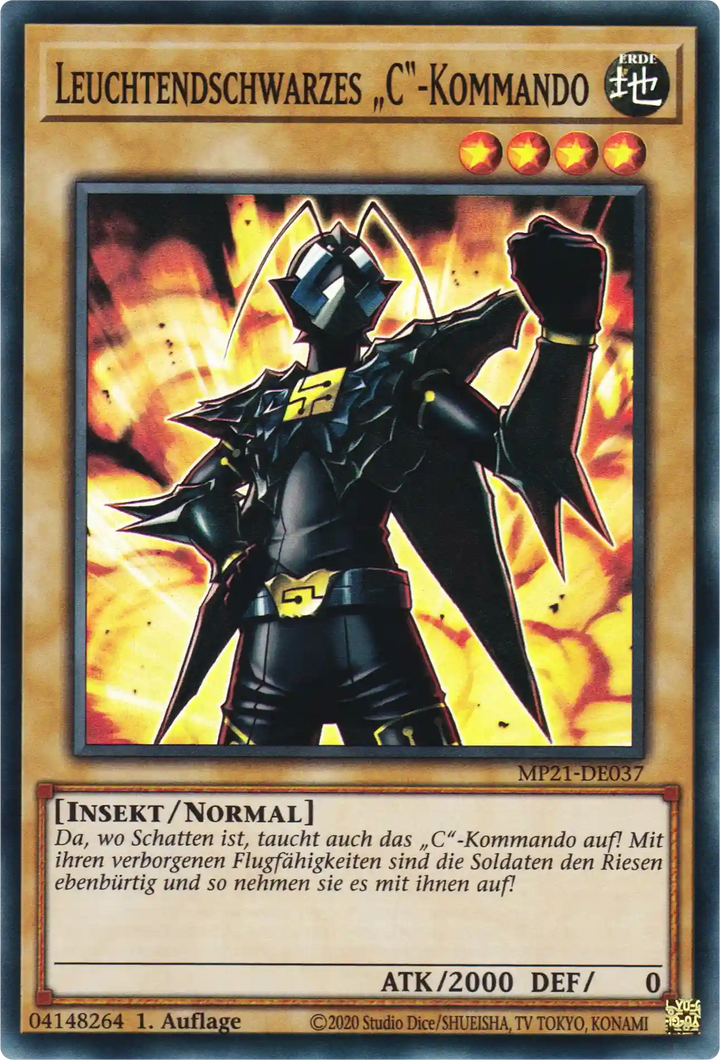 Leuchtendschwarzes „C“-Kommando Yu-Gi-Oh! Karte MP21-DE037 Super Rare