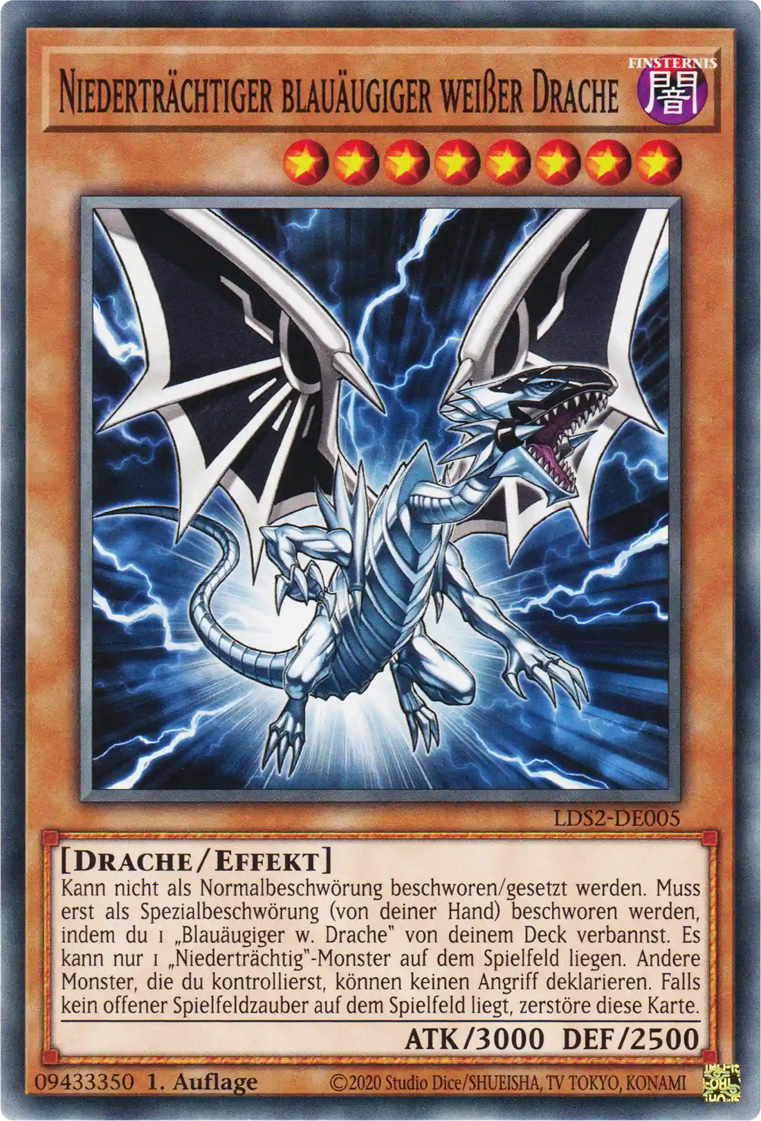 Niederträchtiger blauäugiger weißer Drache Yu-Gi-Oh! Karte LDS2-DE005 Common