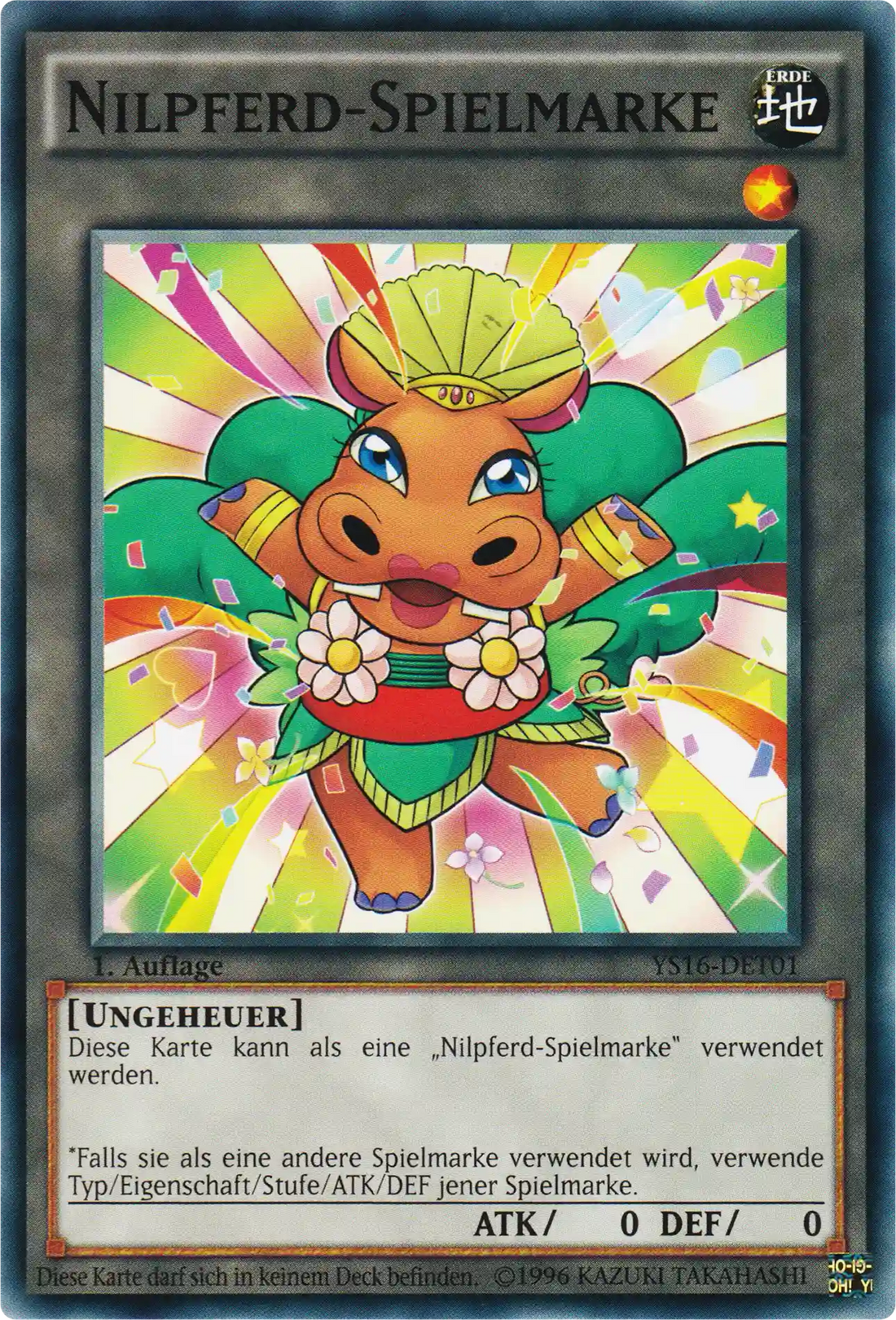 Nilpferd-Spielmarke Yu-Gi-Oh! Karte YS16-DET01 Common