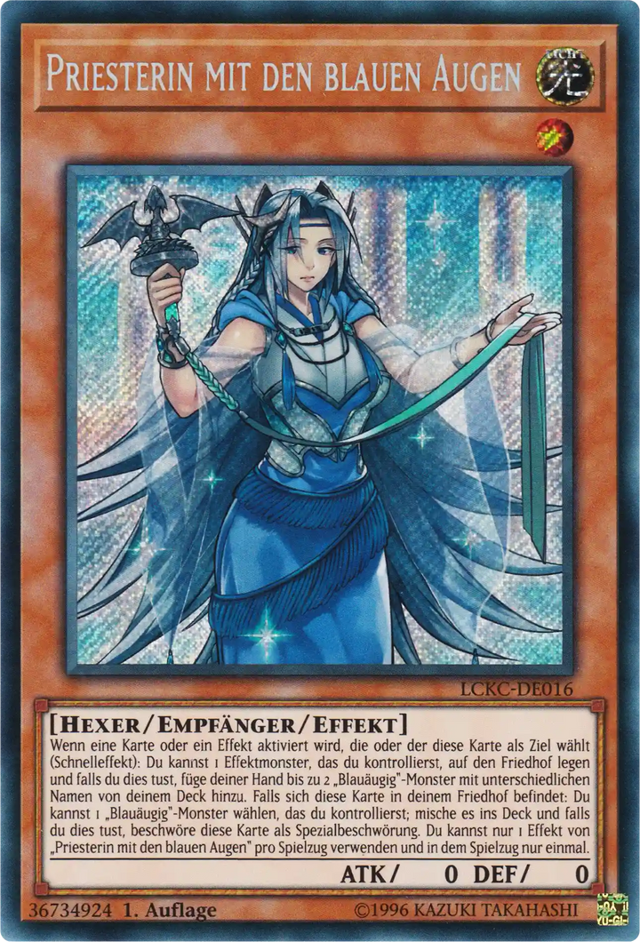 Priesterin mit den blauen Augen Yu-Gi-Oh! Karte LCKC-DE016 Secret Rare
