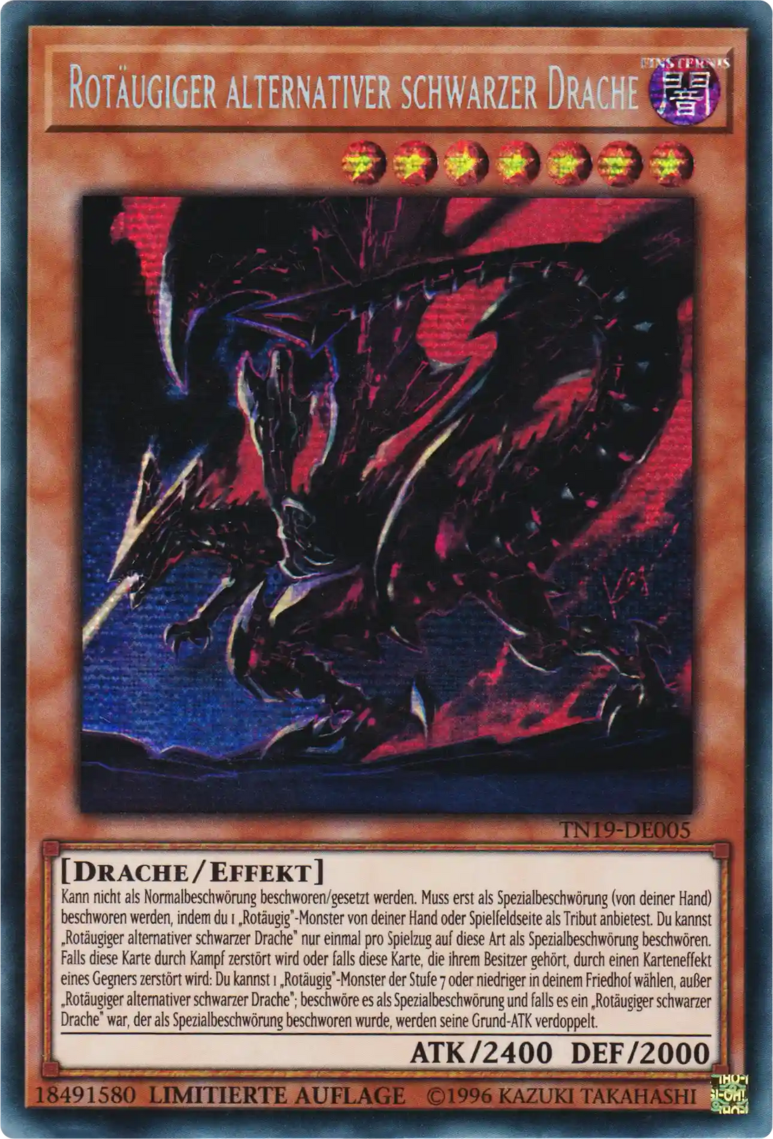 Rotäugiger alternativer schwarzer Drache Yu-Gi-Oh! Karte TN19-DE005 Secret Rare