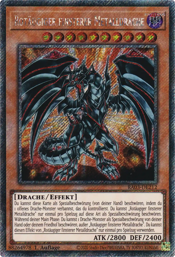 Rotäugiger finsterer Metalldrache Yu-Gi-Oh! Karte RA03-DE212 Platinum Secret Rare