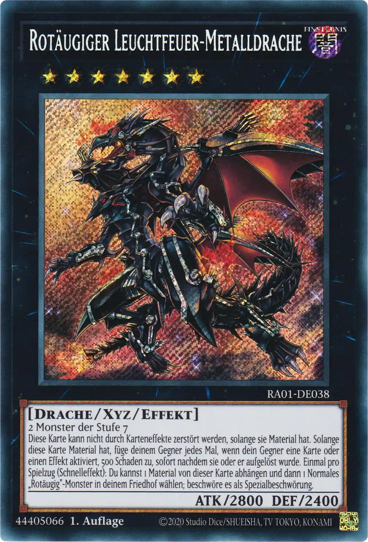 Rotäugiger Leuchtfeuer-Metalldrache Yu-Gi-Oh! Karte RA01-DE038 Secret Rare