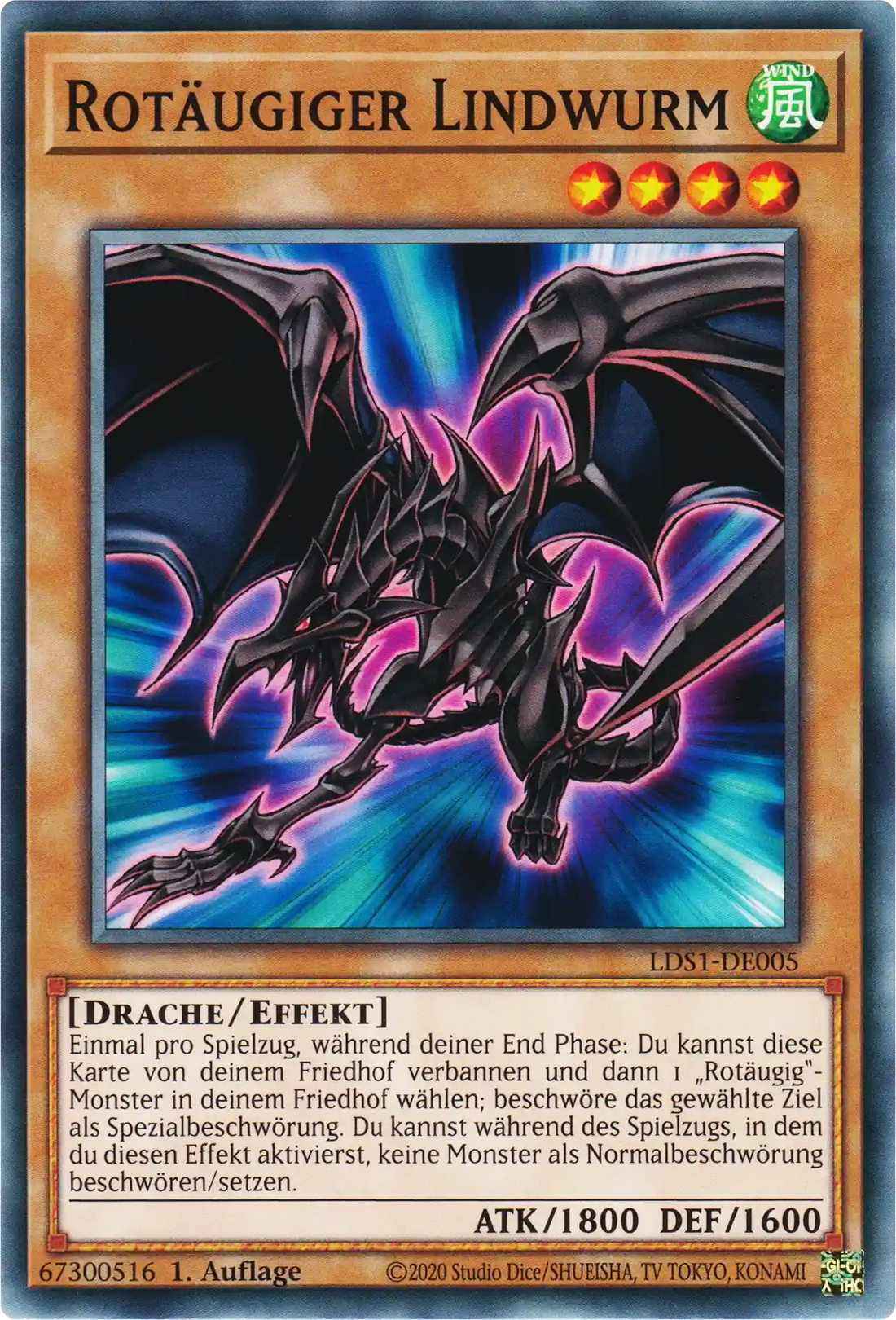 Rotäugiger Lindwurm Yu-Gi-Oh! Karte LDS1-DE005 Common