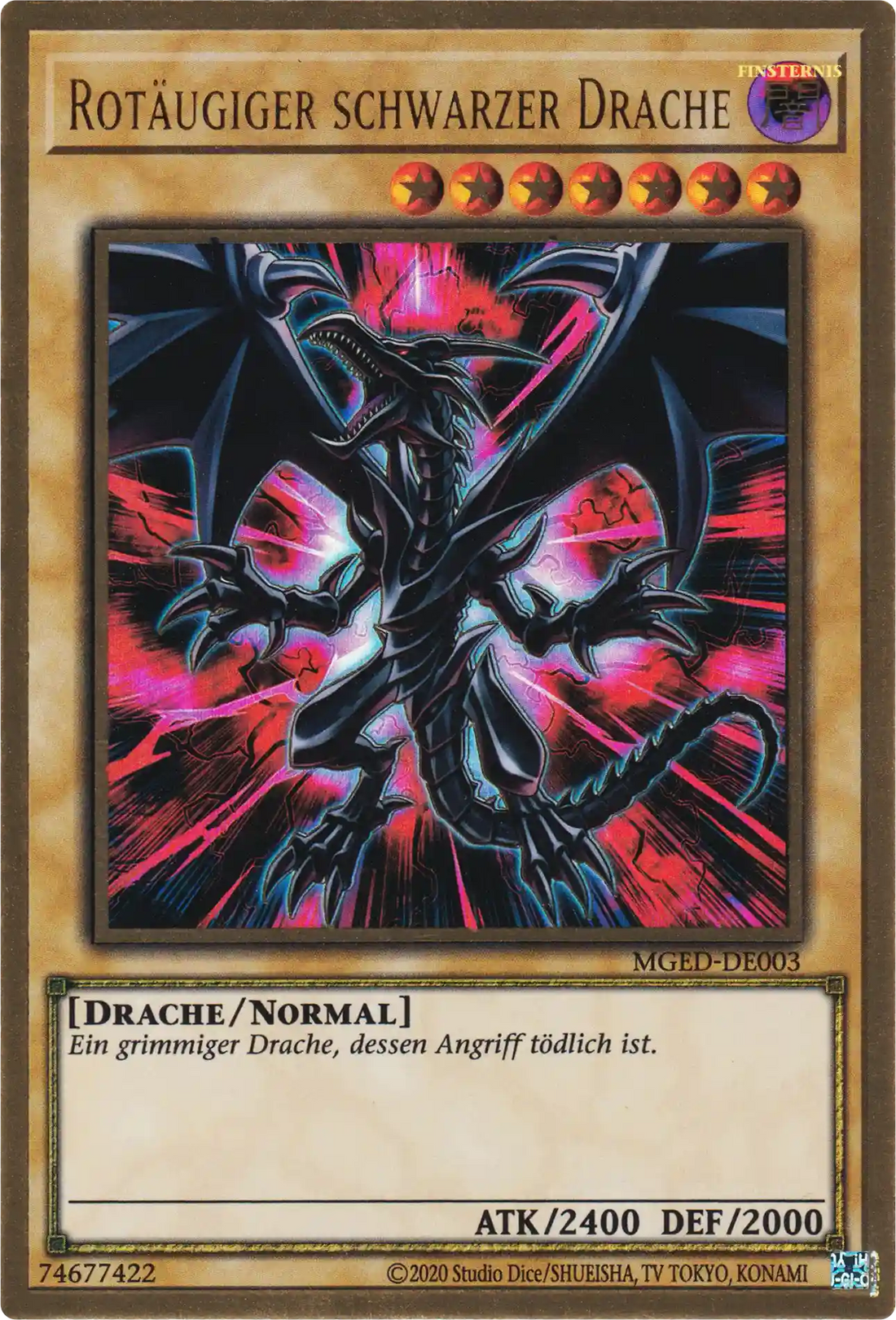 Rotäugiger schwarzer Drache Yu-Gi-Oh! Karte MGED-DE003 Premium Gold Rare