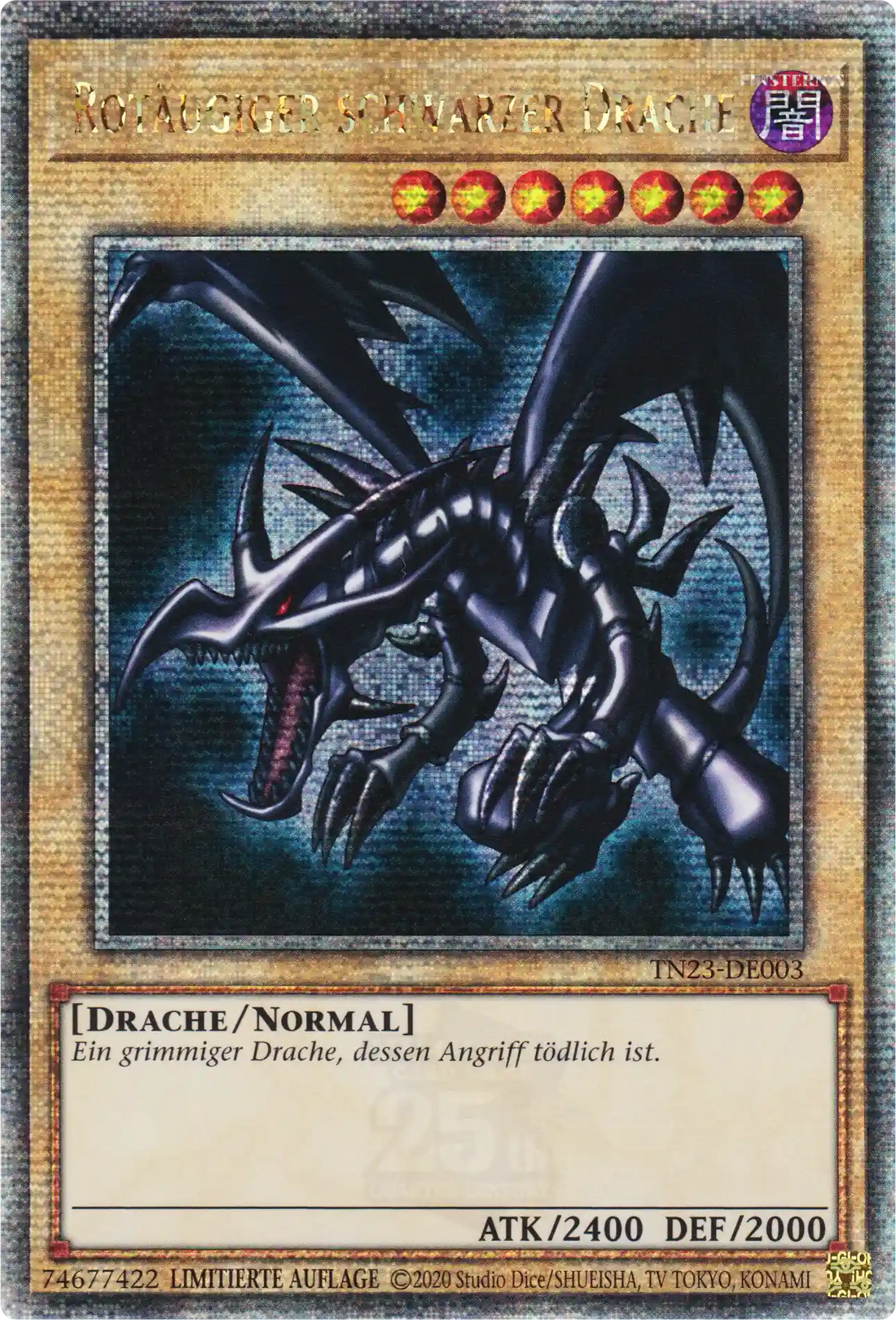 Rotäugiger schwarzer Drache Yu-Gi-Oh! Karte TN23-DE003 Quarter Century Secret Rare