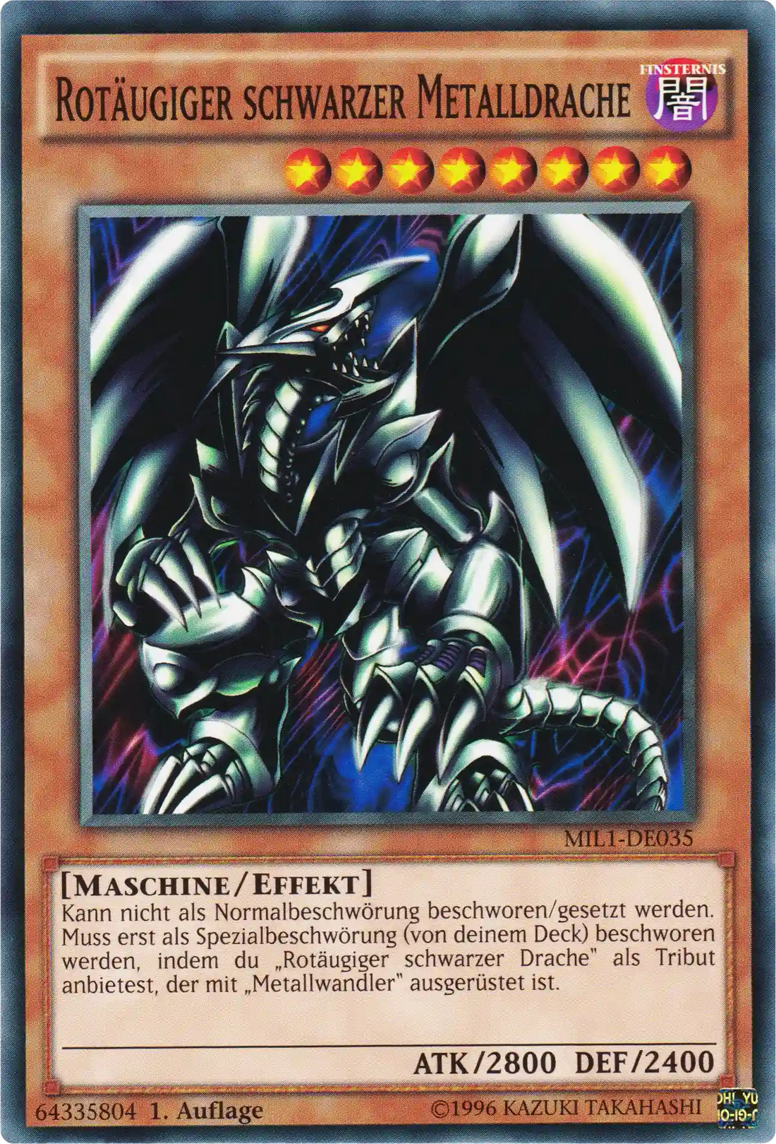 Rotäugiger schwarzer Metalldrache Yu-Gi-Oh! Karte MIL1-DE035 Common