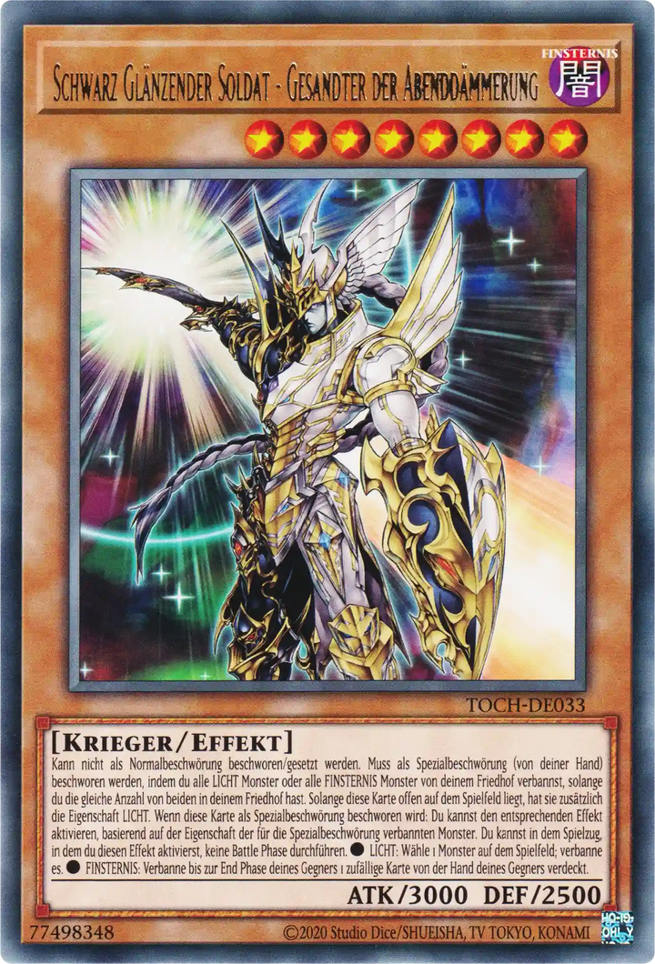 Schwarz Glänzender Soldat - Gesandter der Abenddämmerung Yu-Gi-Oh! Karte TOCH-DE033 Rare