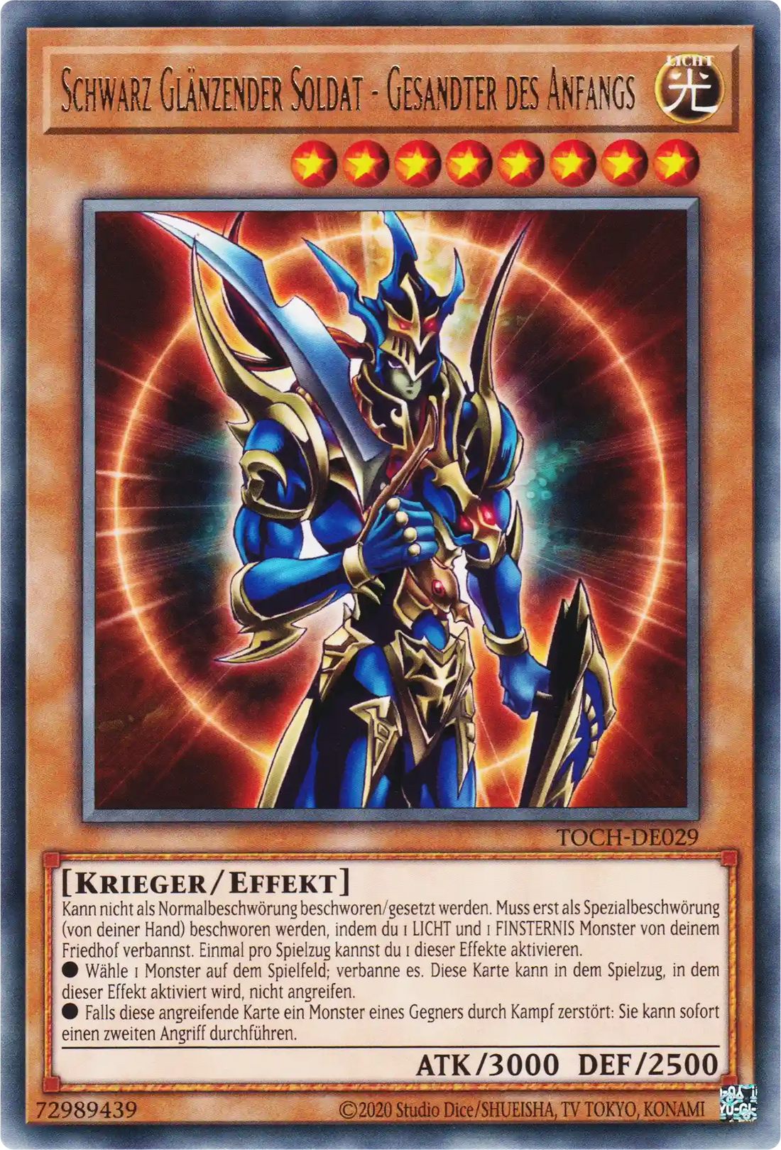 Schwarz Glänzender Soldat - Gesandter des Anfangs Yu-Gi-Oh! Karte TOCH-DE029 Rare
