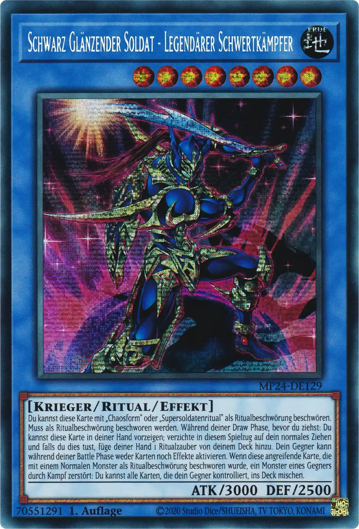 Schwarz Glänzender Soldat - Legendärer Schwertkämpfer Yu-Gi-Oh! Karte MP24-DE129 Secret Rare
