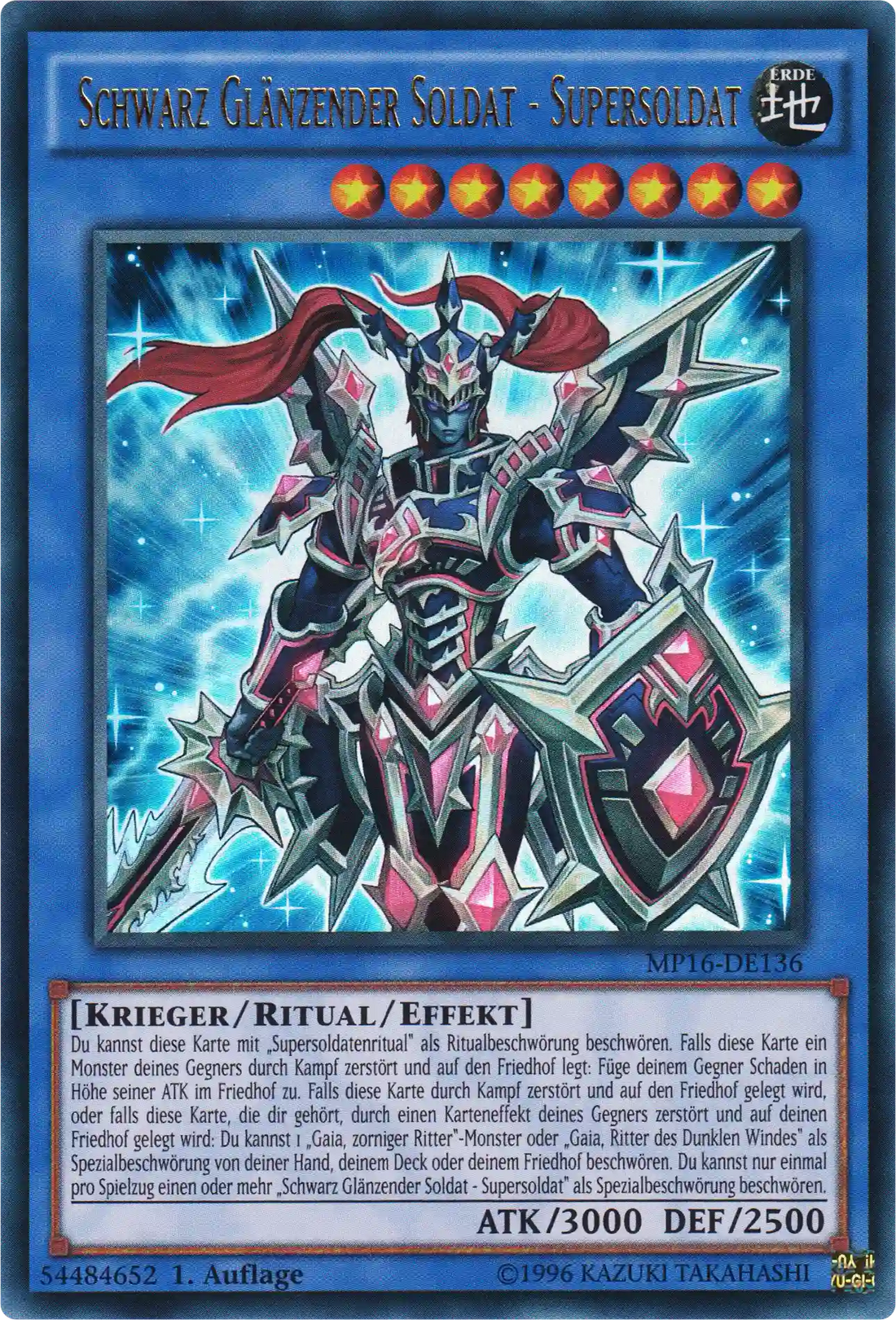 Schwarz Glänzender Soldat - Supersoldat Yu-Gi-Oh! Karte MP16-DE136 Ultra Rare